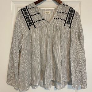 World Market | Navy & White Stripe Linen Blouse